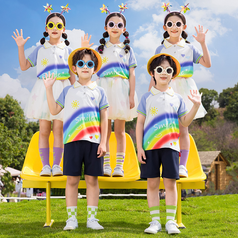 儿童演出服蓬蓬裙小学生舞蹈服港风可爱彩色背带裤幼儿园表演服装