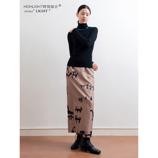 时髦早春半身裙长裙 原创图腾印花修身 HIGHLIGHT加分24ss 逐光
