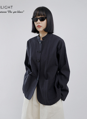 HIGHLIGHT加分21AW 日式高校女孩肌理质感新疆棉黑色立领中式外套