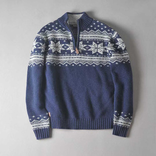 和前秀秋冬百搭中厚羊毛针织衫毛衣费尔岛拉链立领套头长袖男装C6