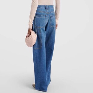 G和前秀春秋洗水蓝纯棉牛仔裤工装直筒裤型慵懒百搭长裤女自然腰