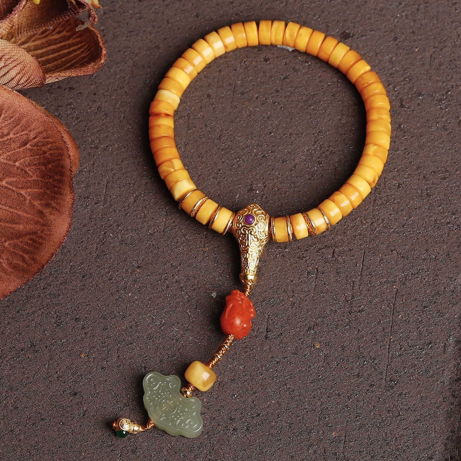 天然蜜蜡药片珠手链手持新年礼物