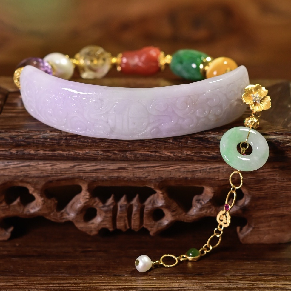 天然紫罗兰翡翠手牌手链新年礼物