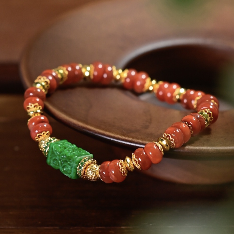 天然南红玛瑙算盘珠翡翠单圈手链