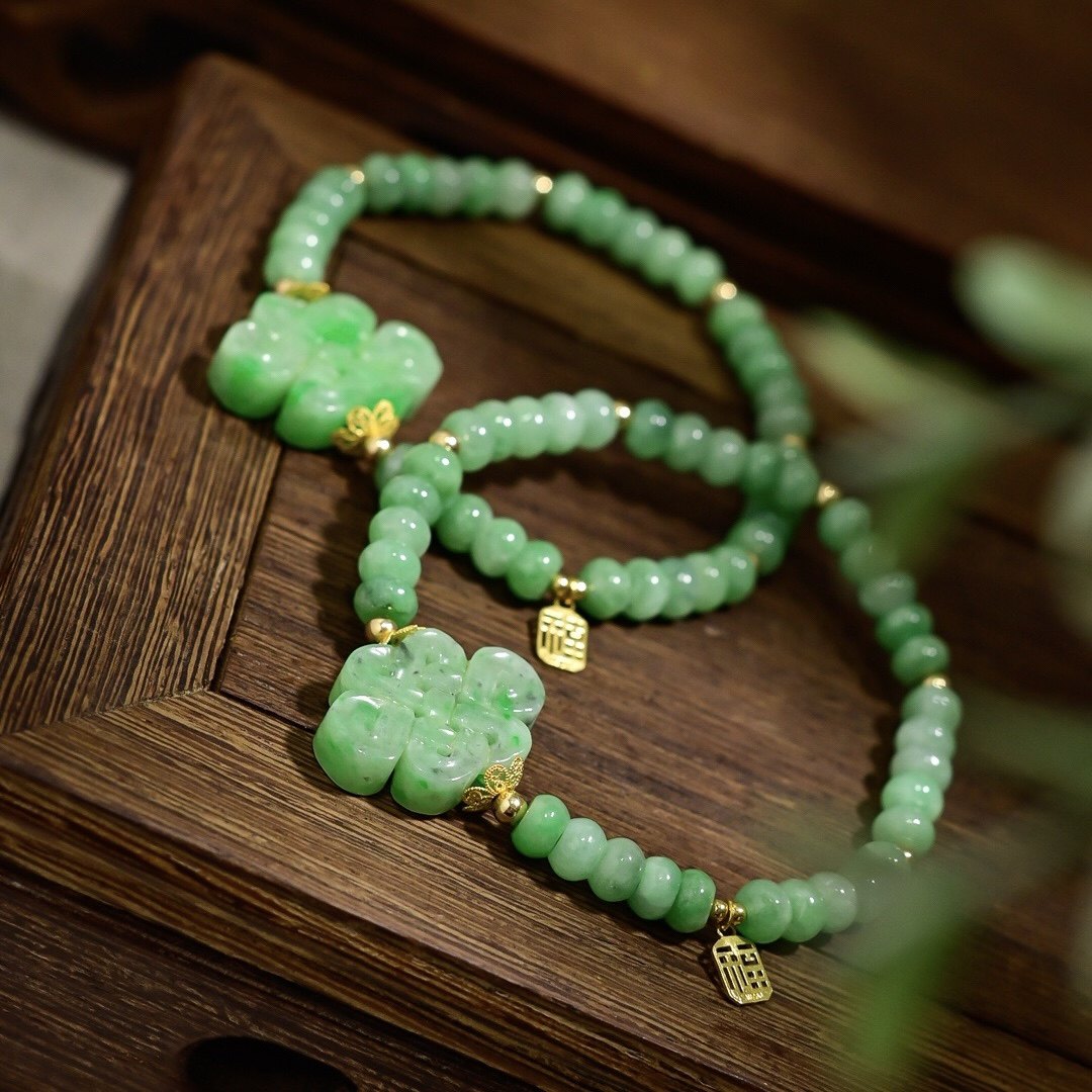天然A货翡翠算盘珠手链手串女飘花中国结通体18K金配件珠宝首饰,珠宝/钻石/翡翠,手链/手串,淘宝优惠券,粉丝福利购,淘宝优惠卷