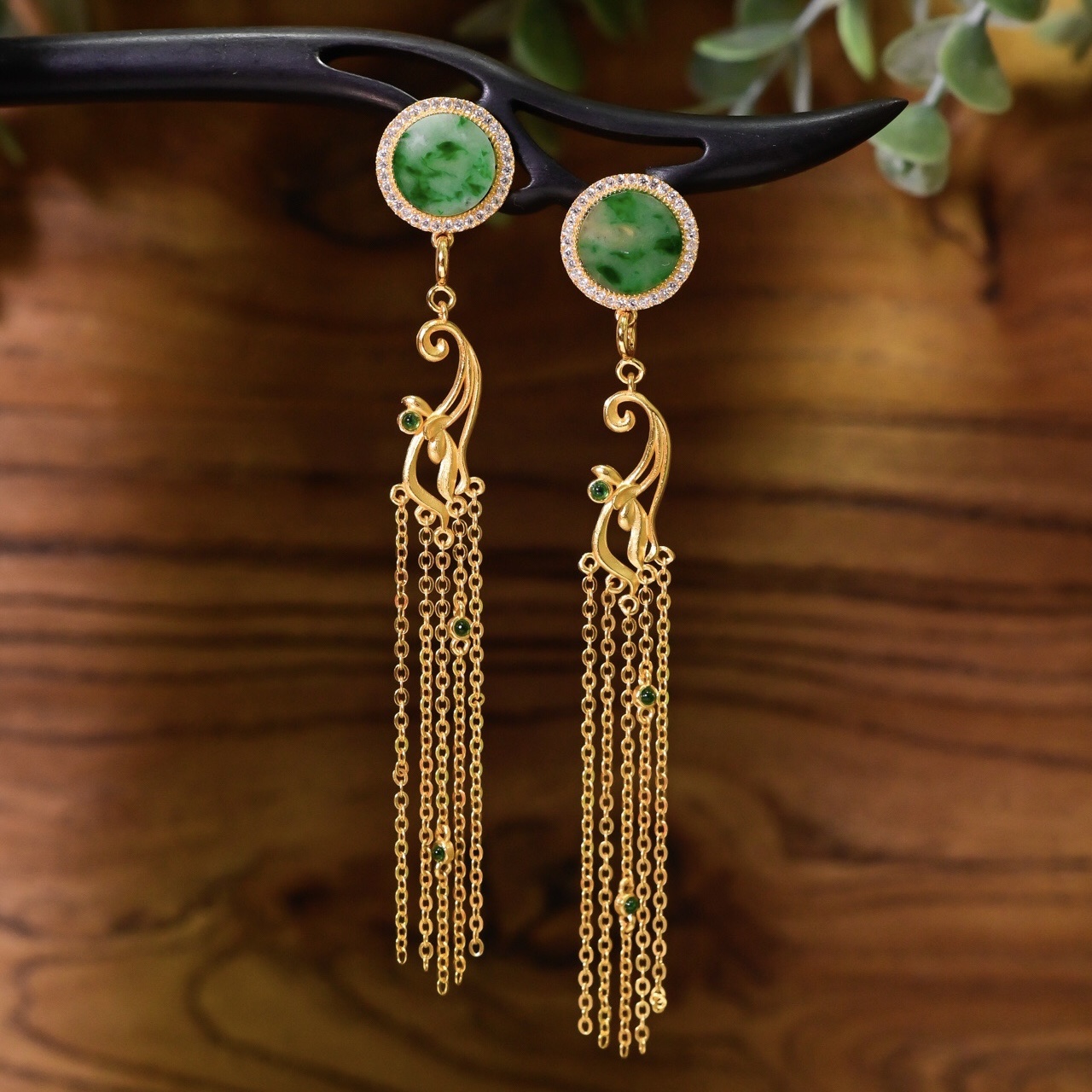 天然A货意境圆牌翡翠耳环耳坠女