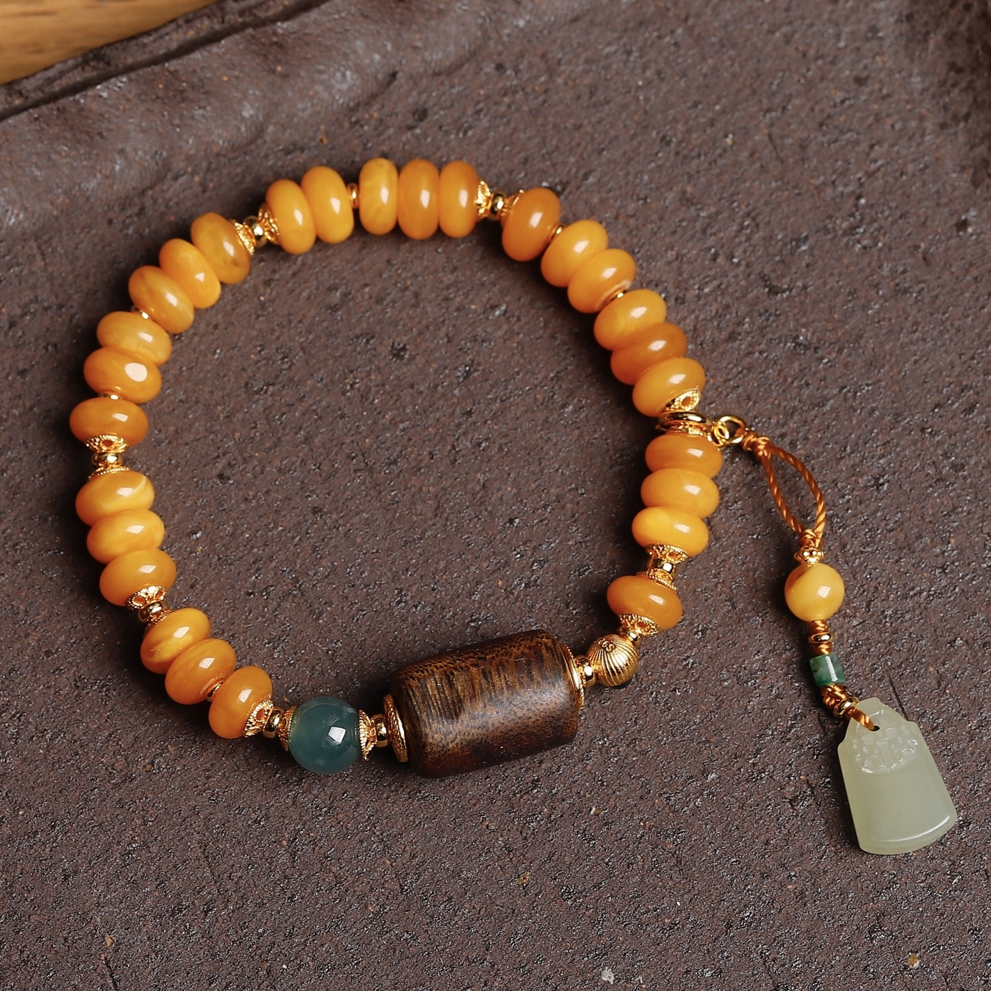 中国风天然满蜜老蜜蜡鼓珠手链女