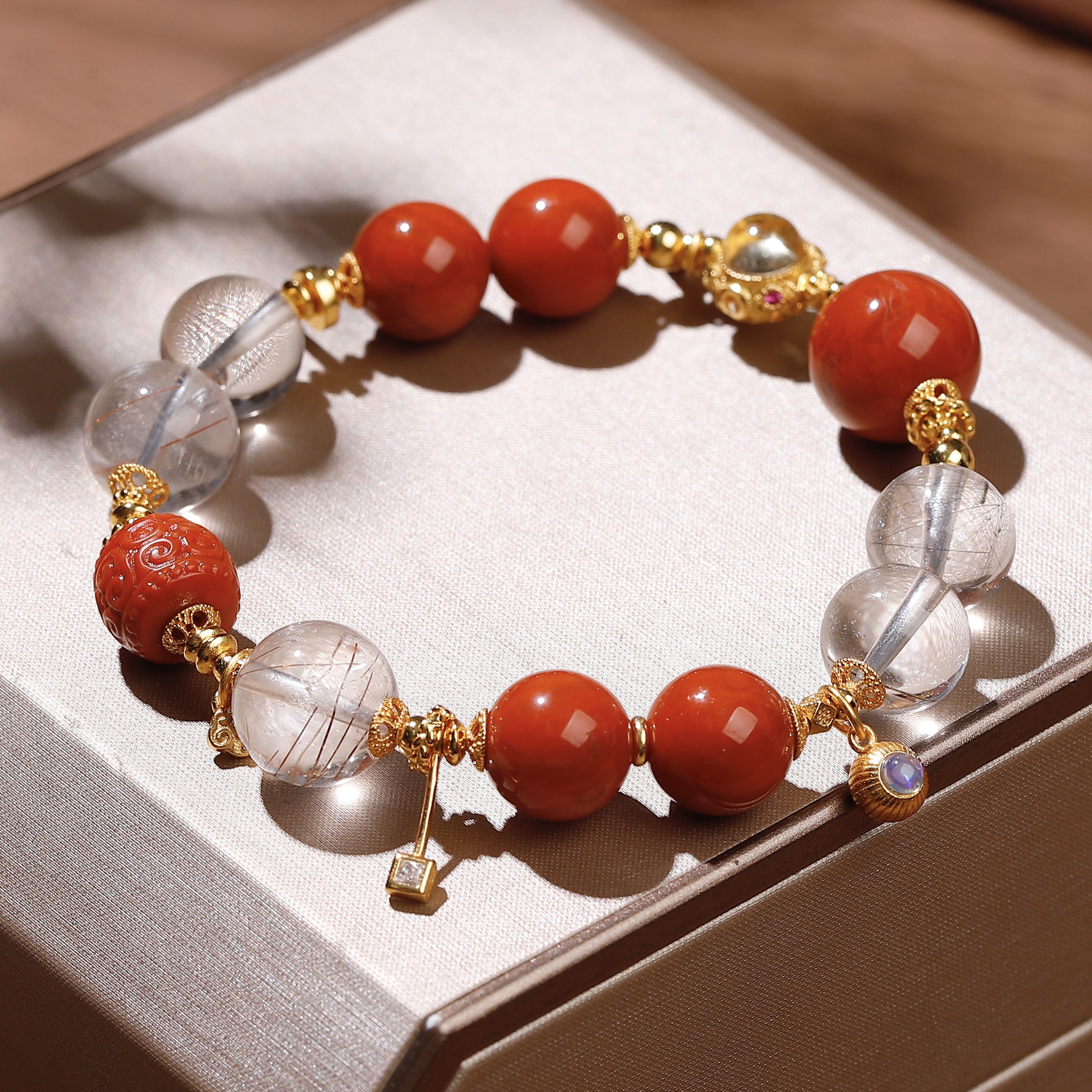 新中式天然铜发晶南红手串手链女