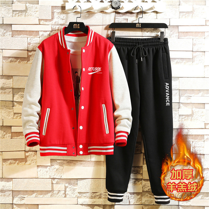 2020年冬季加绒加厚潮流棒球服运动套装外套男A163-BYP503-P110图片