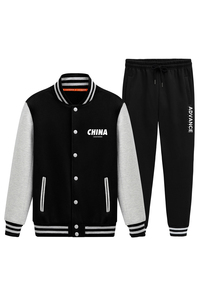 2021加绒加厚棒球服卫衣套装男休闲情侣运动套装A163-QQ8602-P95图片