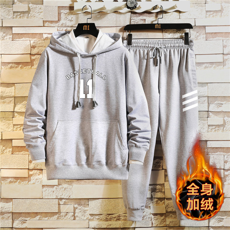 纯棉冬季男加绒加厚休闲连帽运动卫衣套装A163-MJ7755-P95,男装卫衣,星座211-1