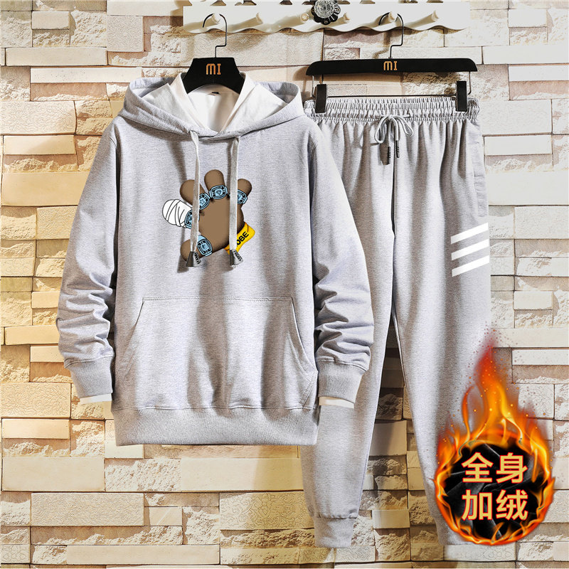 纯棉2020男套装冬加绒加厚青少年连帽卫衣A163-MJ7735-P95图片