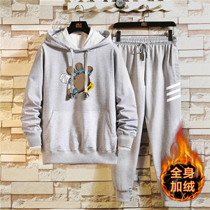 纯棉2020男套装冬加绒加厚青少年连帽卫衣A163-MJ7735-P95
