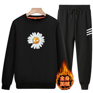 2020冬季男加绒加厚圆领套装运动潮流班服A163-5538-P90图片
