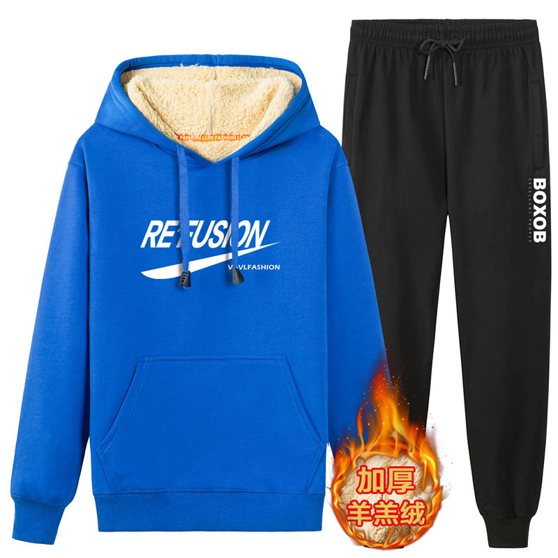 2020冬季羊羔绒卫衣男休闲加绒保暖衣服两件套装A163-YG1103-P95图片