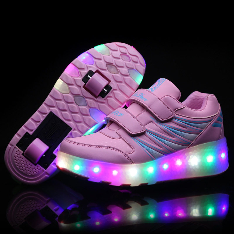 Child Glowing Sneakers Light Shoes Wheels Kids Sports 休闲鞋