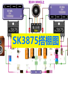 SK3875官方搭棚功放电路图音响电子版设计图纸2张，功率50W+50W
