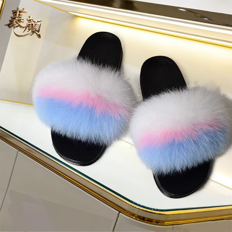毛毛拖鞋春夏季外穿网红时尚平底防滑凉拖狐狸毛真毛舒适百搭女鞋