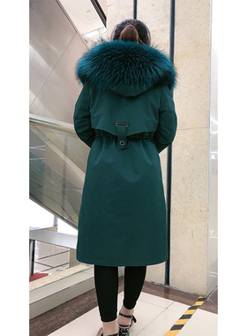 孤品真毛皮草派克服女修身过膝大衣獭兔绒内胆可拆卸外套貉子毛领