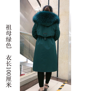 孤品真毛皮草派克服女修身过膝大衣獭兔绒内胆可拆卸外套貉子毛领