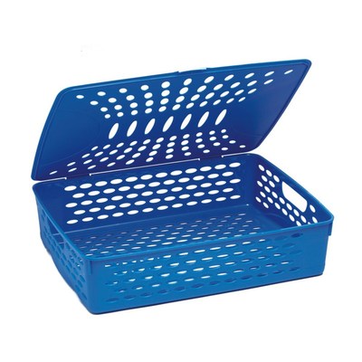 得力923带盖公文篮 文件篮 文件栏收纳框 财务用塑料筐 文件筐A4