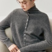 前后两穿 女春秋懒惰感高领宽松打底毛衣女羊绒外套 羊毛针织开衫