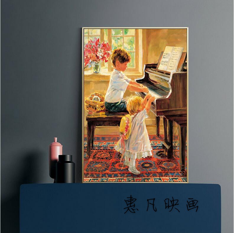 弹钢琴小众摆放艺术风音乐装饰画