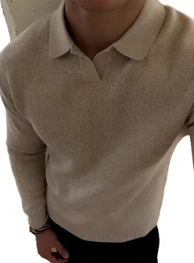 老钱风针织毛衣男款秋季海鸥领硬挺成熟稳重长袖T恤通勤穿搭卫衣