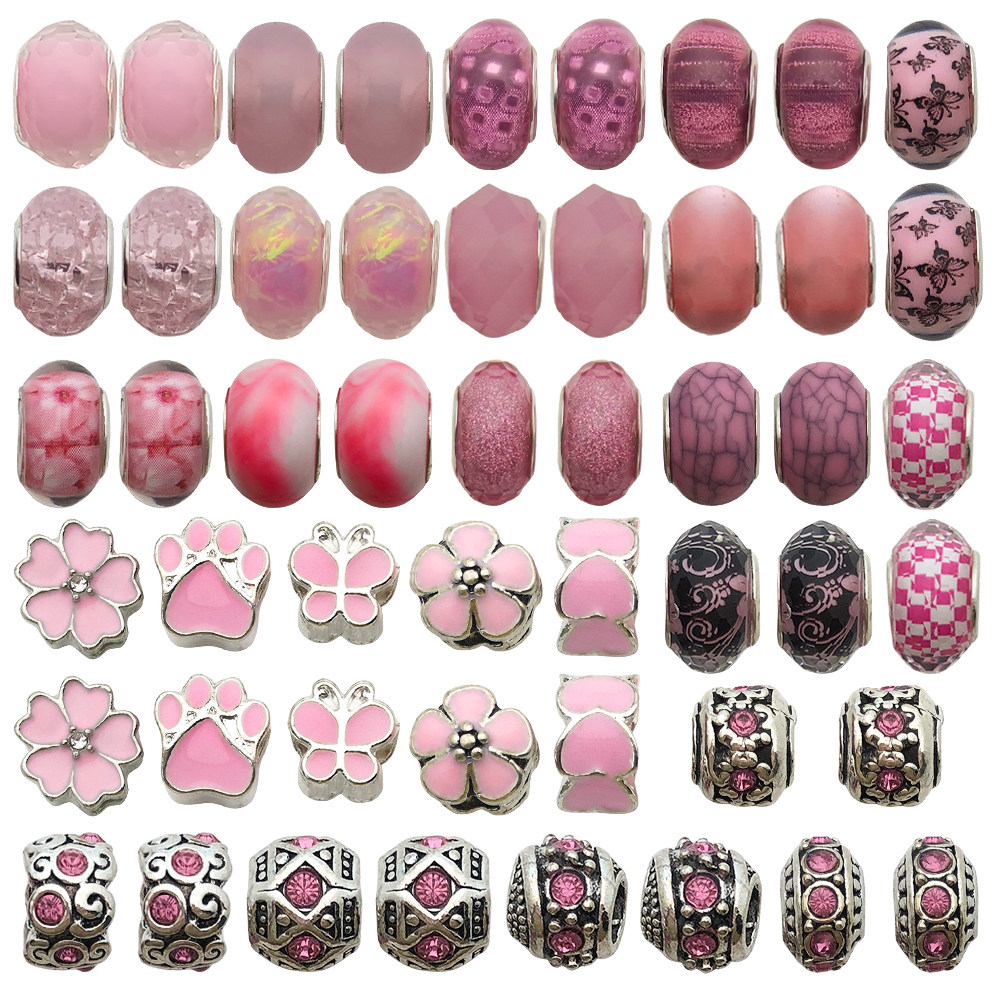 混50个粉色潘家风格手链配件大孔珠饰品配件DIY穿孔合金点钻散珠,饰品/流行首饰/时尚饰品新,其他DIY饰品配件,淘宝优惠券,粉丝福利购,淘宝优惠卷