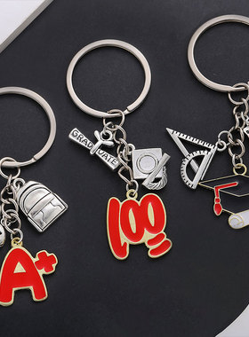 欧美跨境热销滴油尺子钢笔100分A+博士帽毕业季钥匙扣背包挂饰