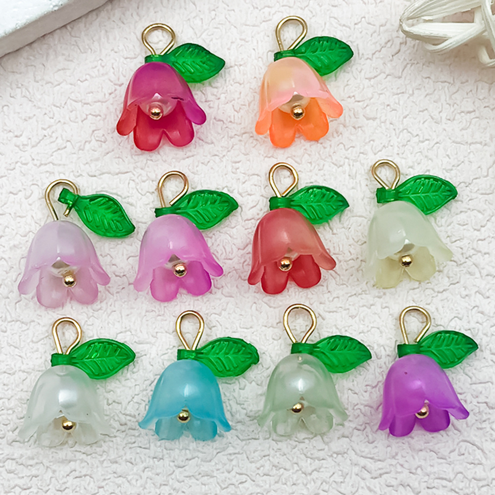 diy饰品彩色珍珠色铃兰花立体叶子花手链钥匙扣项链耳环配件挂件