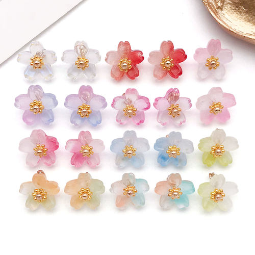 彩色玻璃樱花水晶吊坠材料diy手工制作串珠手链钥匙扣饰品小配件