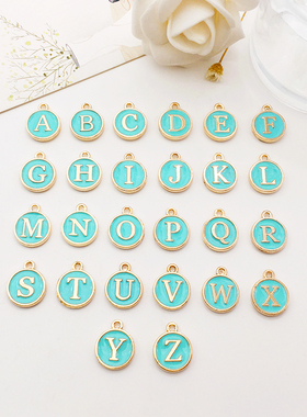 10个diy饰品配件翠绿色滴油合金挂件手链吊坠配件 双面26字母挂牌