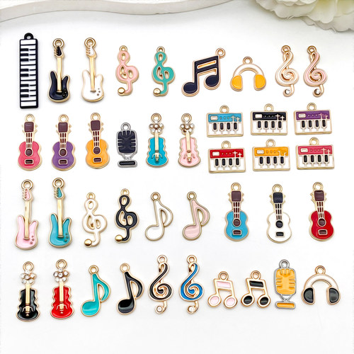 韩系卡通彩色乐器吉他小提琴钢琴音符合金滴油diy饰品配件小挂件