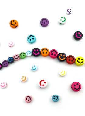 100个/包亚克力扁珠笑脸珠散珠smiley face beads串珠DIY手工饰品