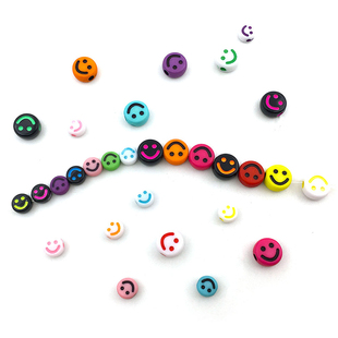 beads串珠DIY手工饰品 face 100个 包亚克力扁珠笑脸珠散珠smiley