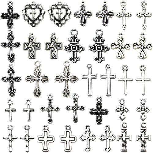 跨境复古十字架吊坠手工diy钥匙扣项链钥匙扣锌合金饰品配件挂件