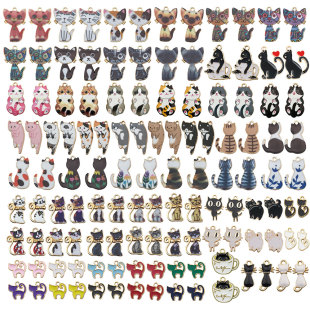 混100个可爱猫咪diy滴油配件钥匙耳饰扣手链项链吊坠挂件跨境热销