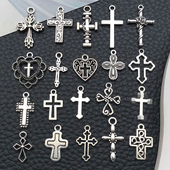 20个复古古银合金十字架系列爱心吊坠挂件diy耳环项链饰品配件