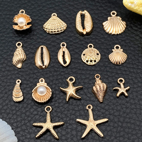 混16款KC金贝壳海星海螺海洋合金挂件 手工diy吊坠手链饰品配件