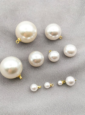 2个KC金/白K吊帽圆形仿珍珠吊坠不脱落铜帽羊眼挂件耳坠胸针配件