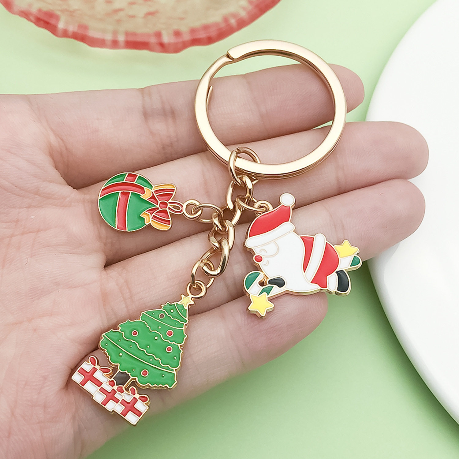 可爱圣诞节金属钥匙扣创意圣诞老人糖果小挂件卡通钥匙链小礼物