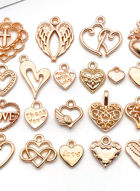 混20个KC金镂空爱心字母LOVE小吊坠 DIY手链项链饰品挂件吊坠配件