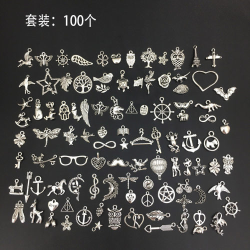 混100个藏银色合金小挂件项链手链吊坠 耳环手工diy材料饰品配件