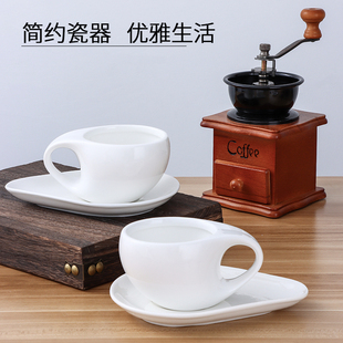 陶瓷歪形咖啡杯碟送勺小奢华下午茶茶杯 酒店餐厅简约纯白创意欧式
