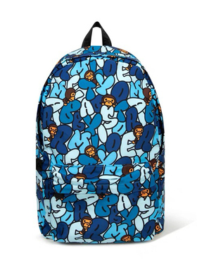 BABY MILO蓝色迷彩猿人小猴子印花双肩包男女中学生书包潮牌背包