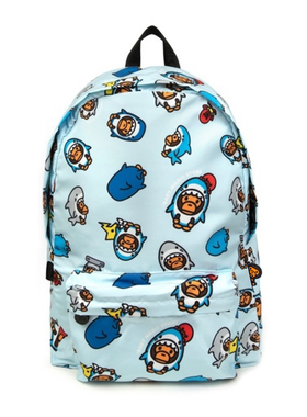 BABY MILO经典浅蓝色卡通猿人小猴印花双肩包潮牌背包中学生书包