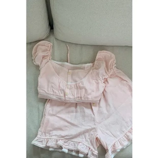 2025花边睡衣甜美风家居服荷叶边粉SinGlee夏季 女短袖 休闲