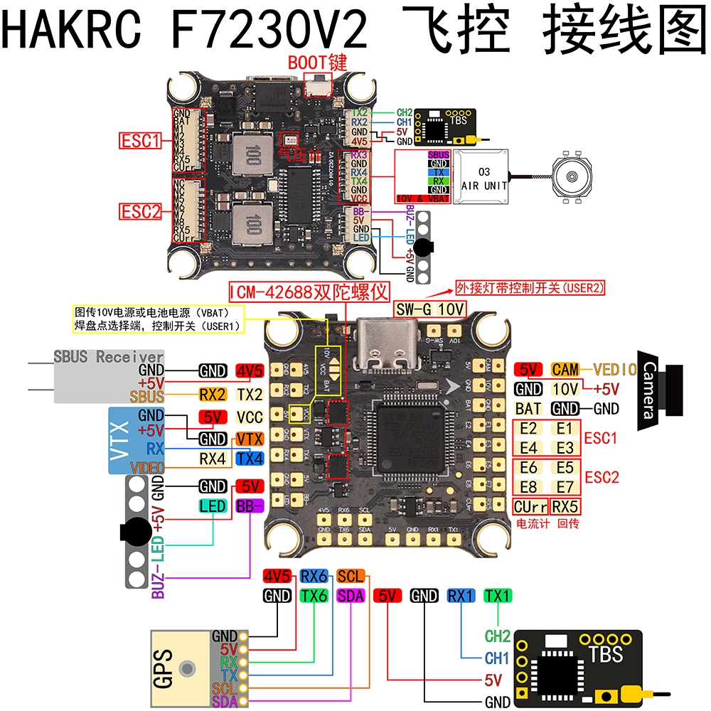 穿越机F7双陀螺仪飞控FPV电调/海科 HAKRC F722V2 45 60A飞塔