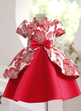 儿童连衣裙2026中国风高端小众旗袍裙国庆女童公主裙红色礼服童裙